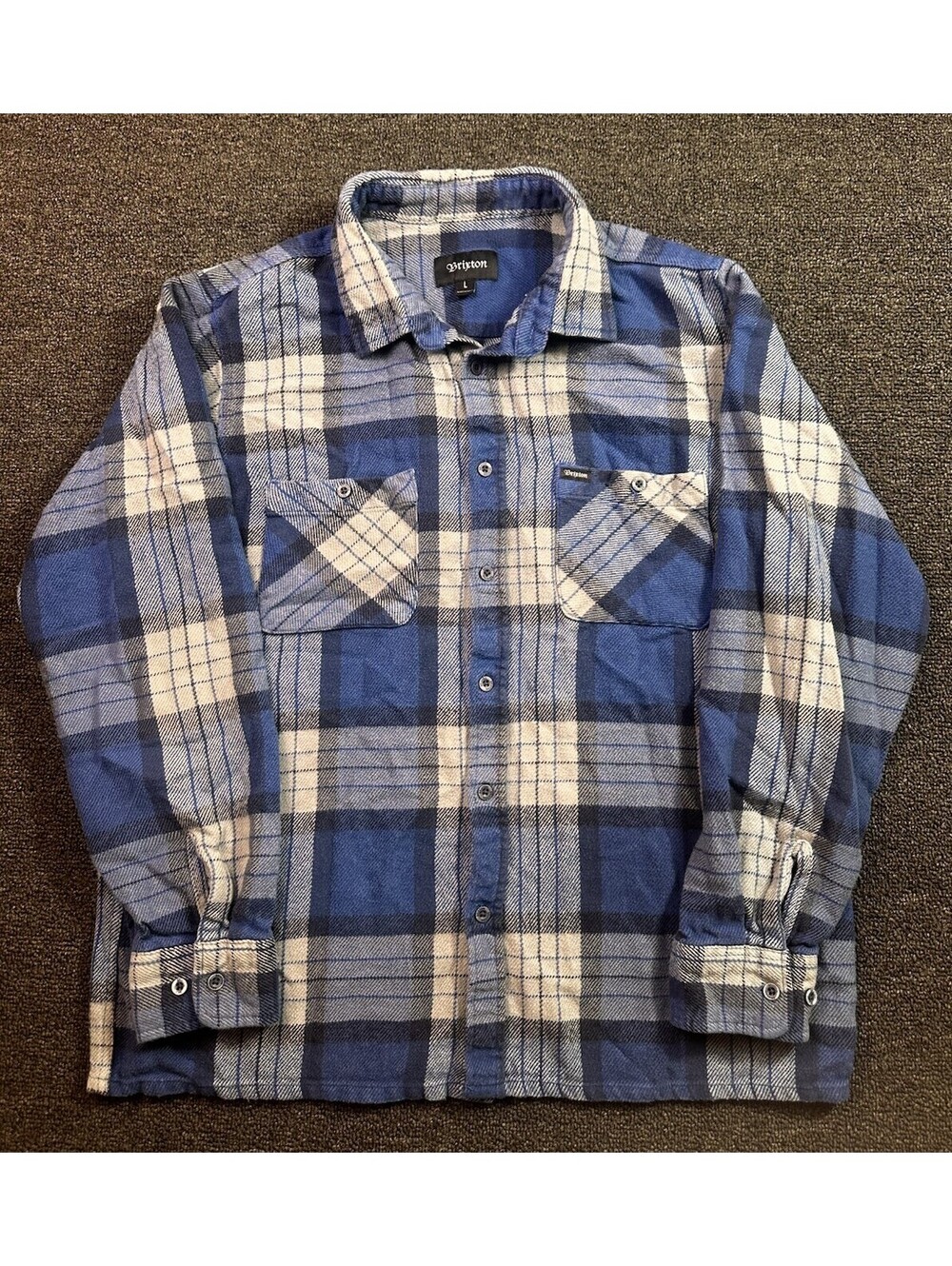 Brixton Flannel Shirt L Blue/Black Plaid Surf Style